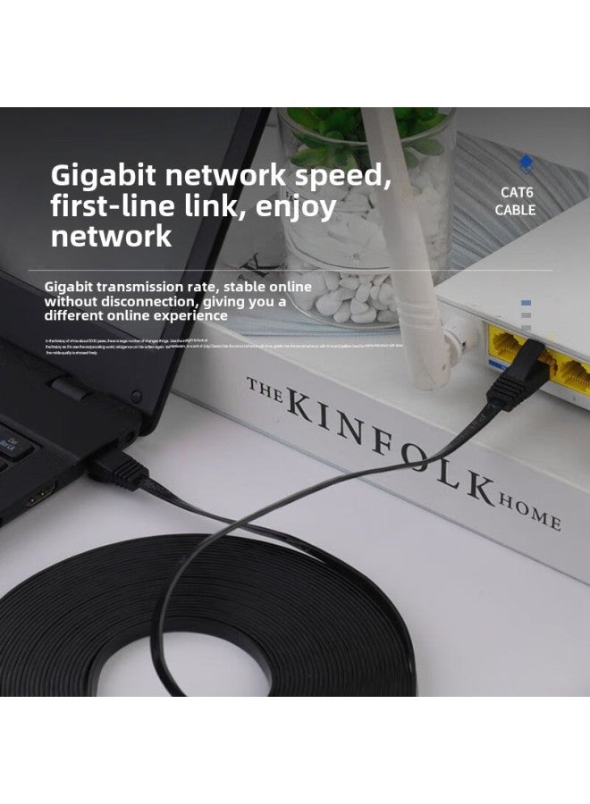 Six-class Flat Network Cable Copper-clad Aluminum CAT6 Finished Jumper 8-core Gigabit 6-class Computer Network Cable-Color:Category 6 Flat Wire-black-Line Length:30 M - Image 3